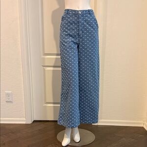 Vici Light Blue Bow Patterned Flare Jeans